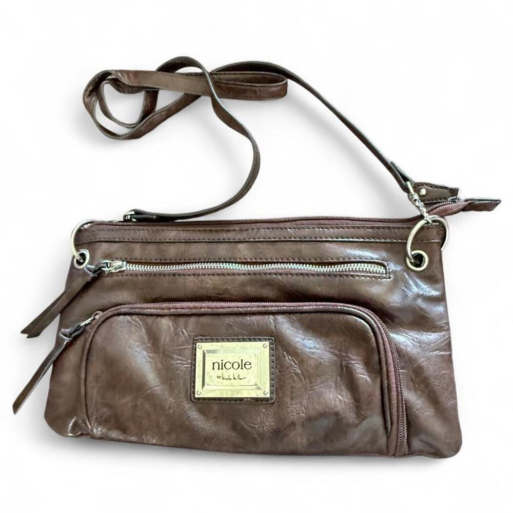 Brown leather nicole miller crossbody